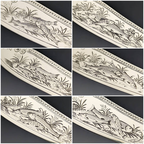 1870 年英國古董純銀魚餐具 6 對套裝盒裝 William Marshall